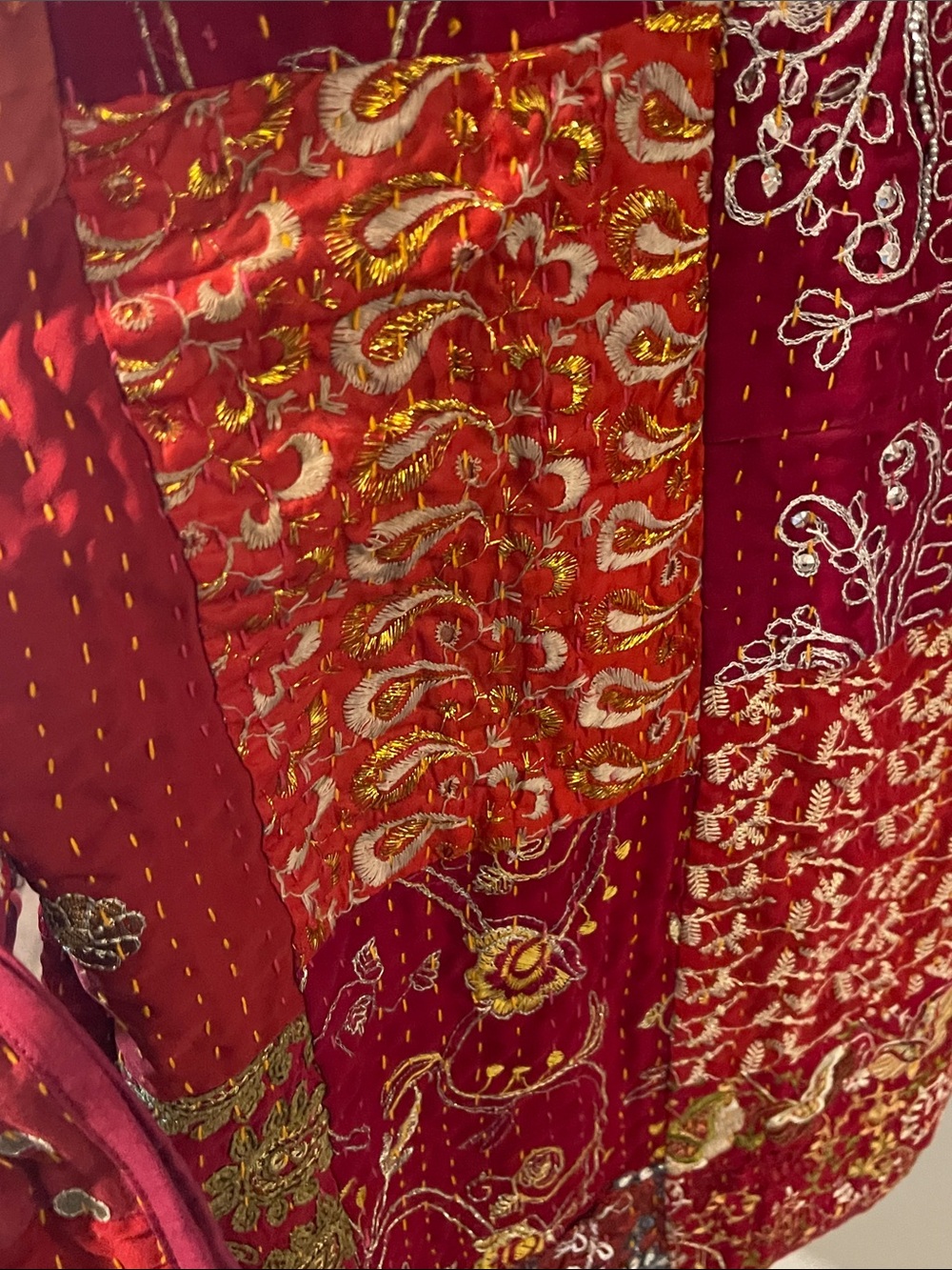 Red Patchwork Kantha Quilted Jacket with Embroidery XL-1X Kantha Jacket - Picture 14 of 15